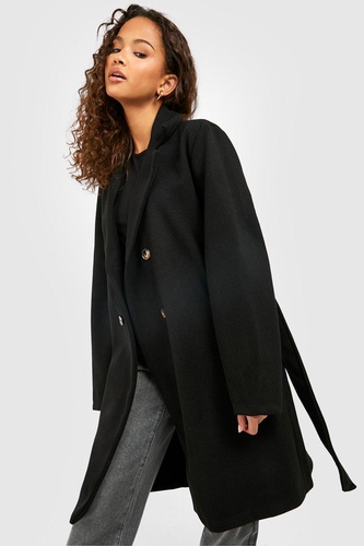 Belted Double Breasted Wool Look Coat