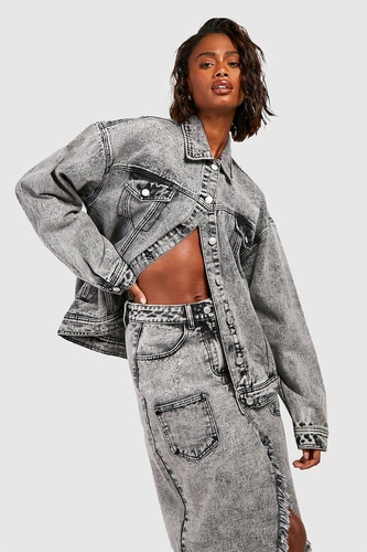 Oversized Longline Washed Black Denim Jacket