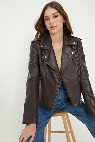 Boxy Cropped Real Leather Jacket