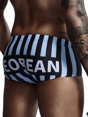 Beach Swimming Trunks 3D Print Letter Striped Print Elastic Waist