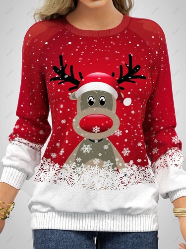 Christmas Sweatshirt Elk Snowflake Print Round Neck Long Sleeve Sweatshirt