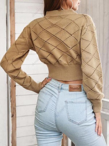 Openwork Mock Neck Short Sweater