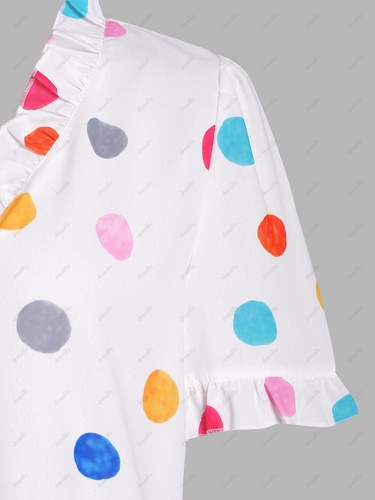 Colorful Polka Dot Ruffle Blouse