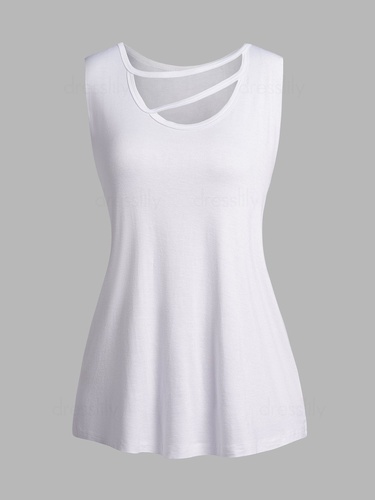 Plain Color Tank Top Cut Out Scoop Neck Casual Tank