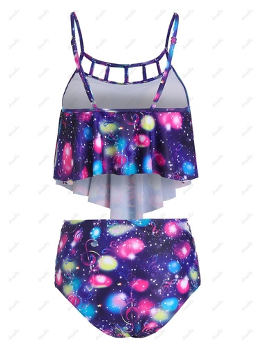 Colorful Music Notes Print Criss cross Tankini Swimwear