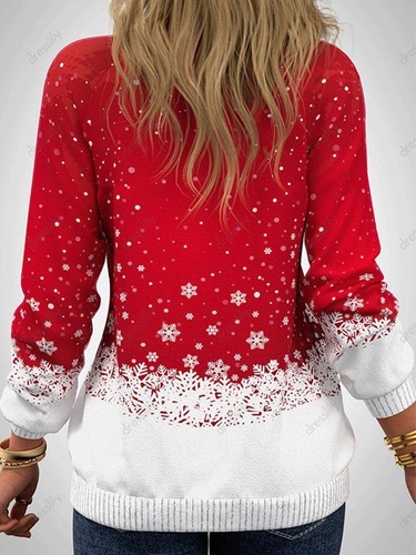 Christmas Sweatshirt Elk Snowflake Print Round Neck Long Sleeve Sweatshirt