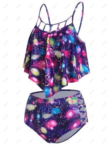 Colorful Music Notes Print Criss cross Tankini Swimwear