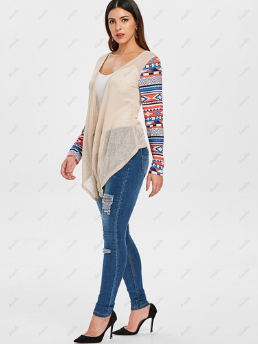 Open Front Collarless Asymmetric Cardigan