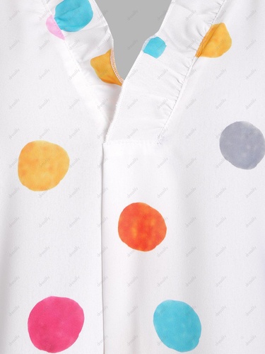 Colorful Polka Dot Ruffle Blouse