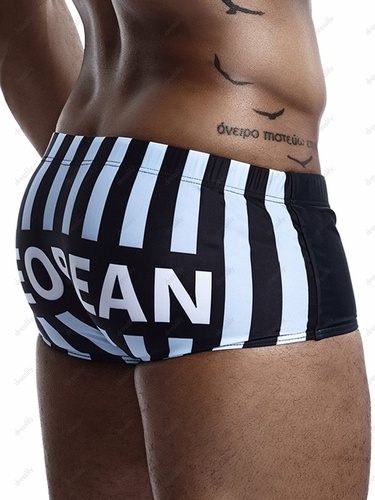 Beach Swimming Trunks 3D Print Letter Striped Print Elastic Waist