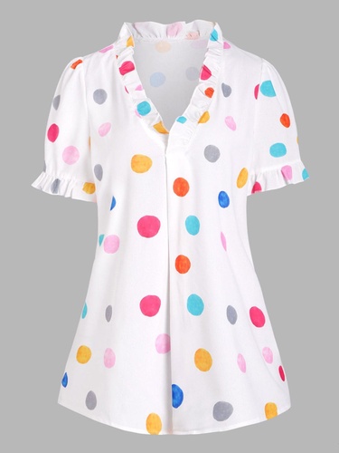 Colorful Polka Dot Ruffle Blouse