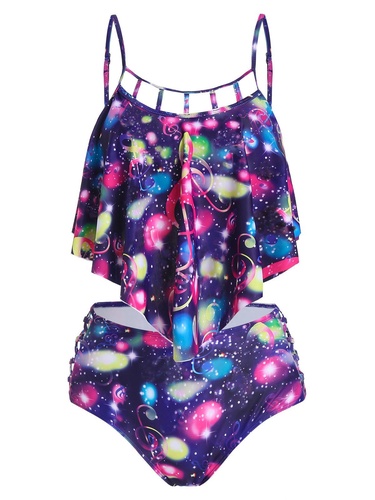 Colorful Music Notes Print Criss cross Tankini Swimwear