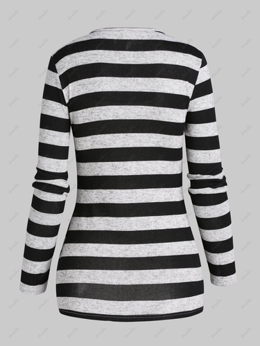 Contrast Stripe Pattern Knit Faux Twinset T Shirt Colorblock Crossover