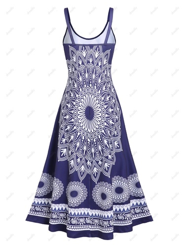 Bohemian Dress Ethnic Flower Print Midi Dress Sleeveless Summer A