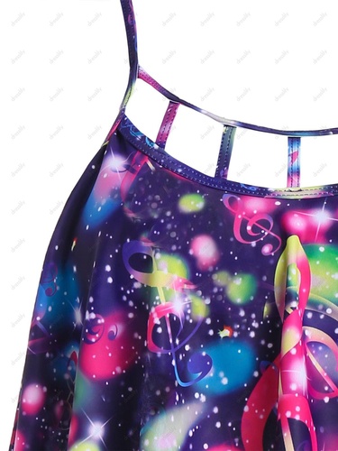 Colorful Music Notes Print Criss cross Tankini Swimwear