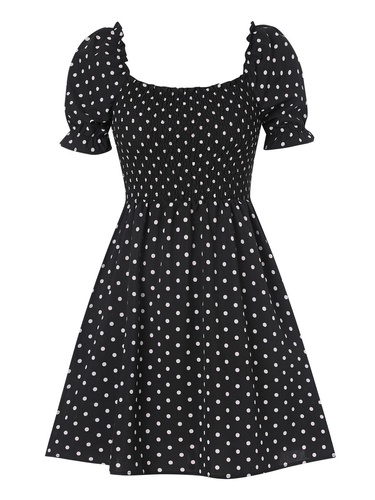 Vintage Dress Polka Dots Print Mini Dress Ruffled Puff Sleeve