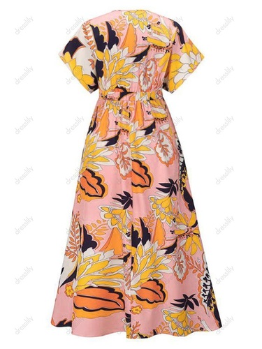 Floral Print Batwing Sleeve Slit Maxi Beach Dress