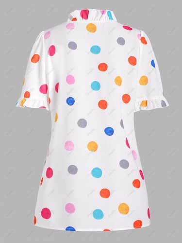 Colorful Polka Dot Ruffle Blouse