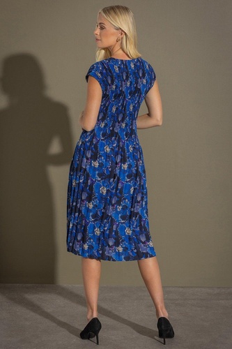 Pleated Floral Print Dress