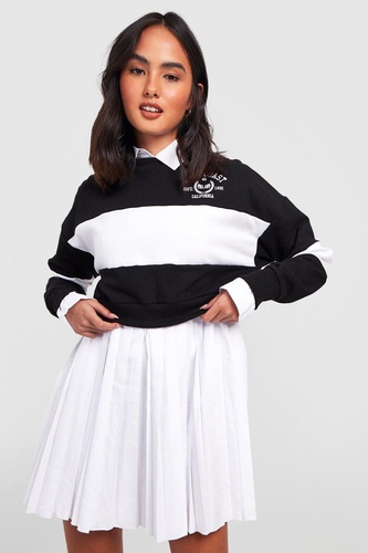 Rugby Stripe Pleated 2 In 1 Sweatshirt Dress