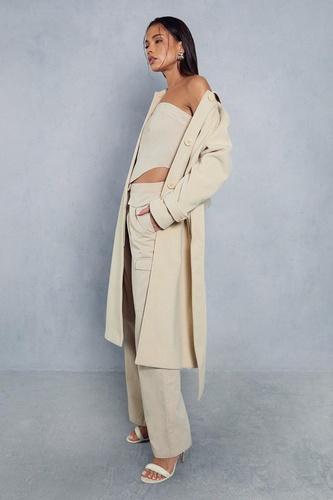 Wool Look Belted Midi Trench Coat