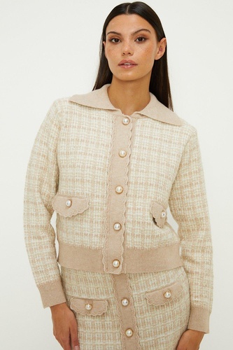 Knitted Tweed Scallop Detail Jacket