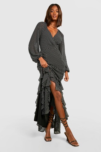 Chiffon Ruffle Polka Dot Maxi Dress