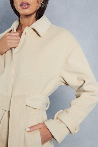 Wool Look Belted Midi Trench Coat