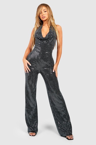 Glitter Extreme Cowl Neck Jumpsuit