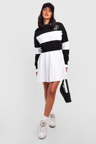 Rugby Stripe Pleated 2 In 1 Sweatshirt Dress