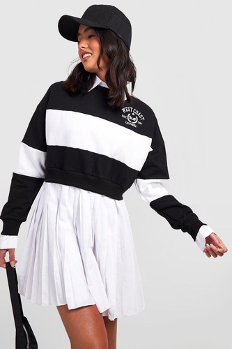 Rugby Stripe Pleated 2 In 1 Sweatshirt Dress