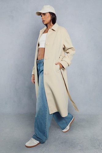 Wool Look Belted Midi Trench Coat