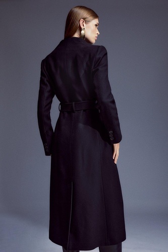 Italian Wool Blend High Neck Belted Maxi Coat