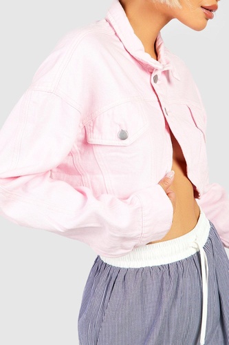 Pastel Curved Hem Crop Denim Jacket