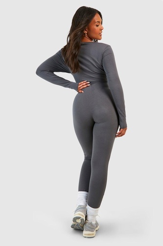 Plus Cotton Square Neck Long Sleeve Unitard