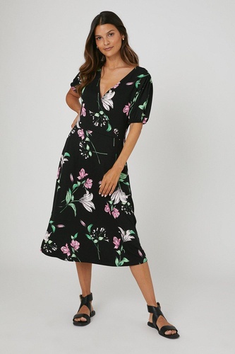 Pink Floral Wrap Jersey Dress