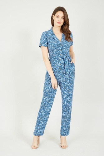 Blue Daisy Print Jumpsuit