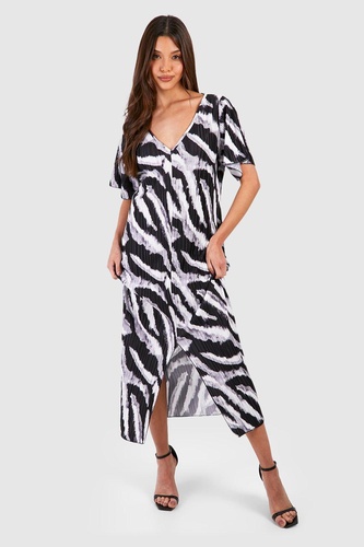 Zebra Plisse Midaxi Dress