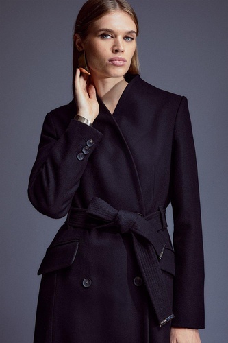 Italian Wool Blend High Neck Belted Maxi Coat