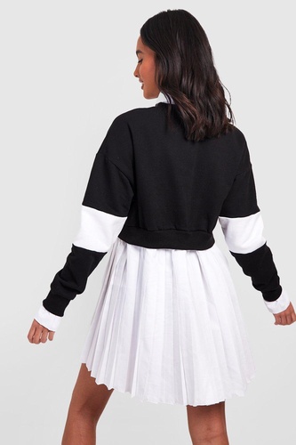 Rugby Stripe Pleated 2 In 1 Sweatshirt Dress