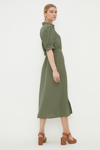 Khaki Belted Midi Shirt Dress