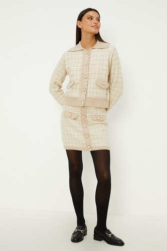 Knitted Tweed Scallop Detail Jacket