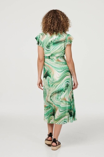 Marble Print Pleated Midi Dress