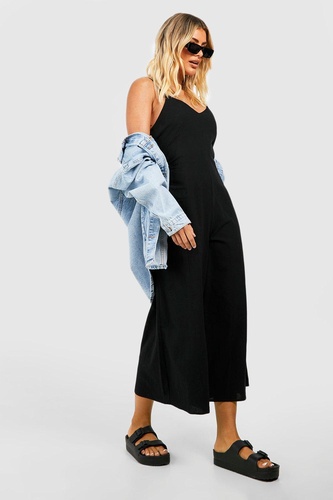 Linen Strappy Culotte Jumpsuit