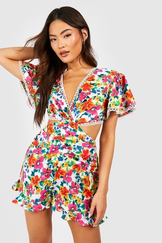 Floral Print Cut Out Playsuit