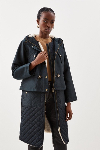 Borg Lined Hybrid Longline Trench Coat