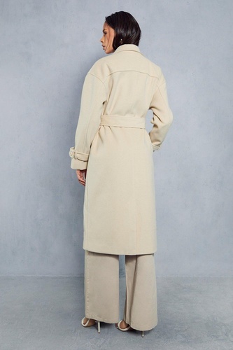 Wool Look Belted Midi Trench Coat