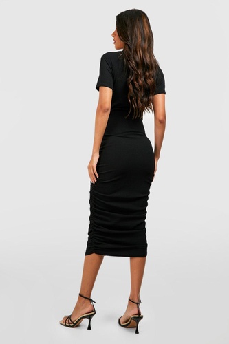 Maternity Crinkle Rib Ruched Racer Neck Bodycon Dress