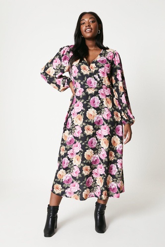 Curve Wrap Chiffon Midi Dress