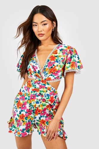 Floral Print Cut Out Playsuit